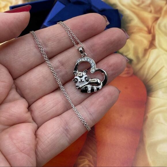 Raccoon In Heart Sterling Silver CZ Necklace - Picture 3 of 4